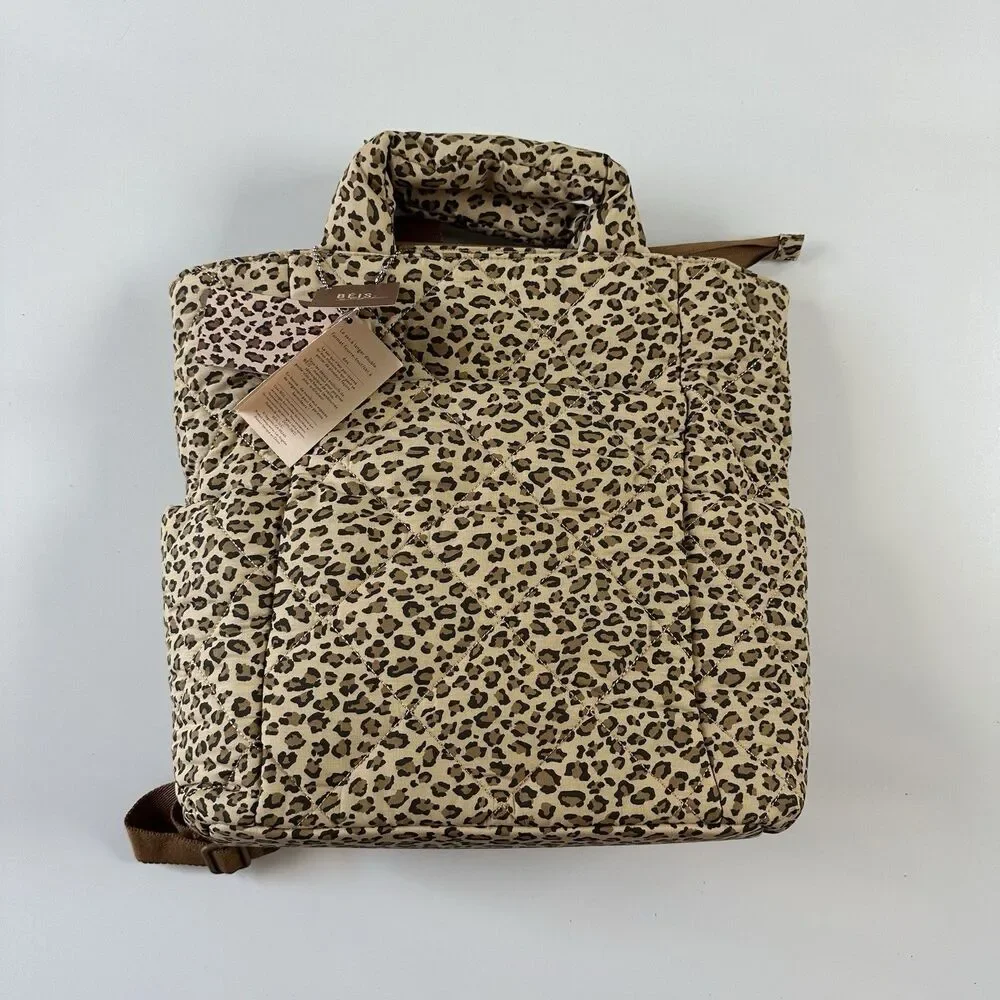 NWT BEIS x Elsa Hosk Quilted Backpack Tote Diaper Bag in Animal Print Wild Child